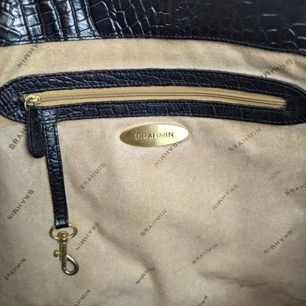 Brahmin Black Crocodile Leather Shopper Shoulder Bag Tote Large - Picture 7 of 9